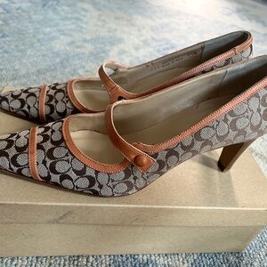 Coach Brown and Tan Patterned Heels